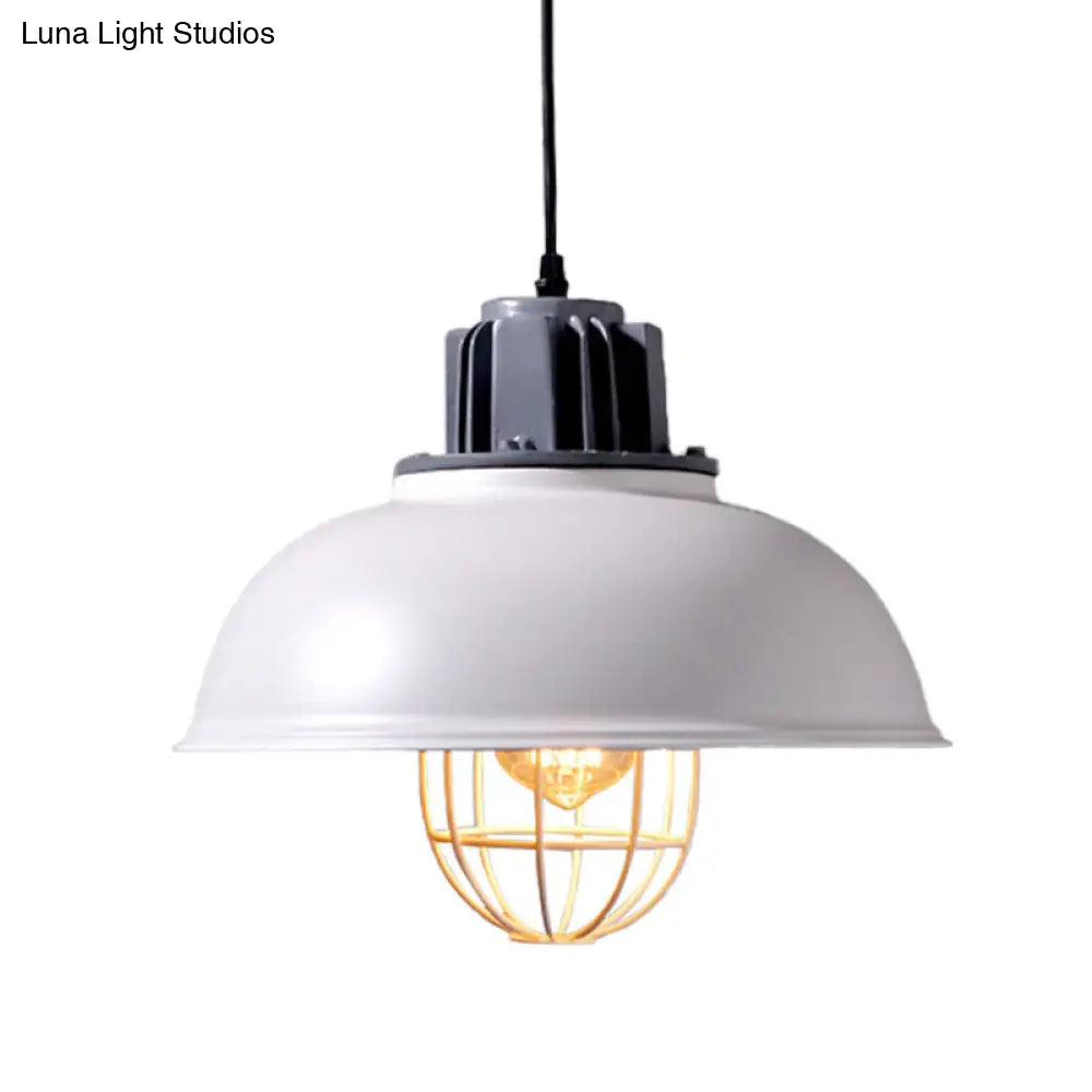 Industrial Metal Drop Pendant Lamp - White Domed Design, Ceiling Suspension for Restaurants (1-Bulb)