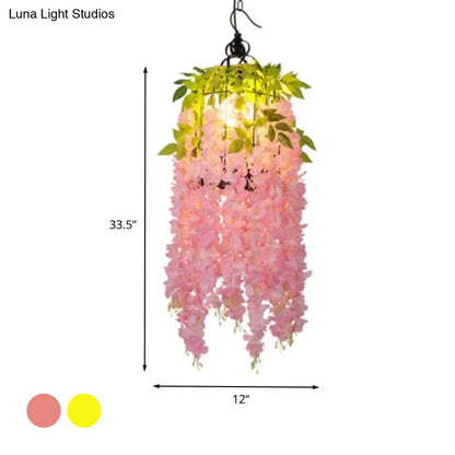 Industrial Metal Flower Pendant Light with Pink/Yellow LED - Ceiling Lamp for Restaurant