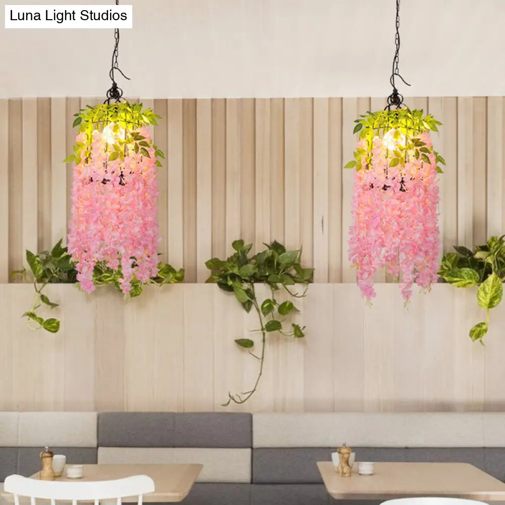 Industrial Metal Flower Pendant Light with Pink/Yellow LED - Ceiling Lamp for Restaurant