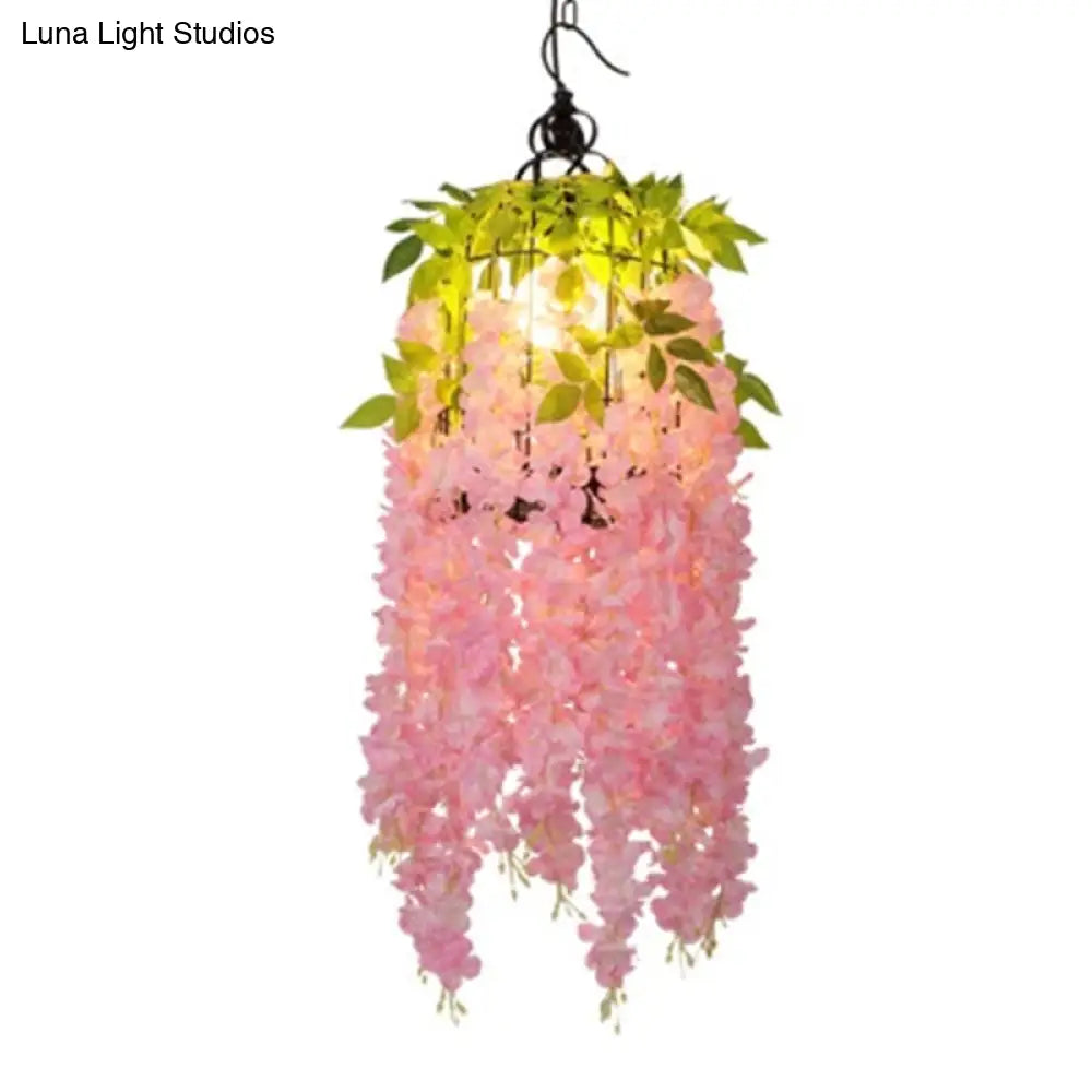 Industrial Metal Flower Pendant Light with Pink/Yellow LED - Ceiling Lamp for Restaurant