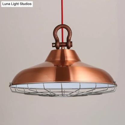 Industrial Metal Frame Pendant Lighting Fixture with Barn Shade - 1 Bulb Living Room Lamp (White/Copper/Rust)