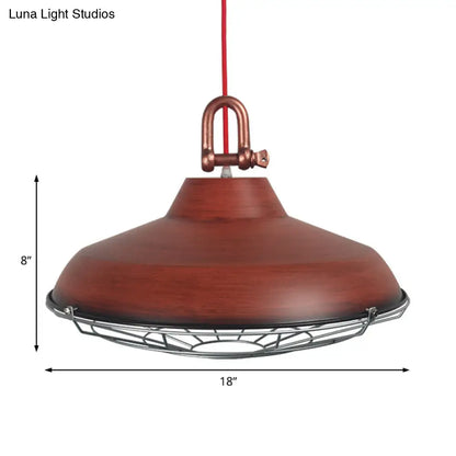 Industrial Metal Frame Pendant Lighting Fixture with Barn Shade - 1 Bulb Living Room Lamp (White/Copper/Rust)