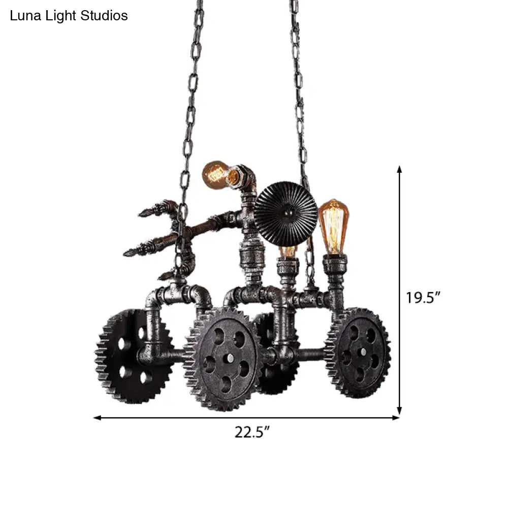 Industrial Metal Gear Pendant Lamp with Robot - Antique Silver Chandelier
