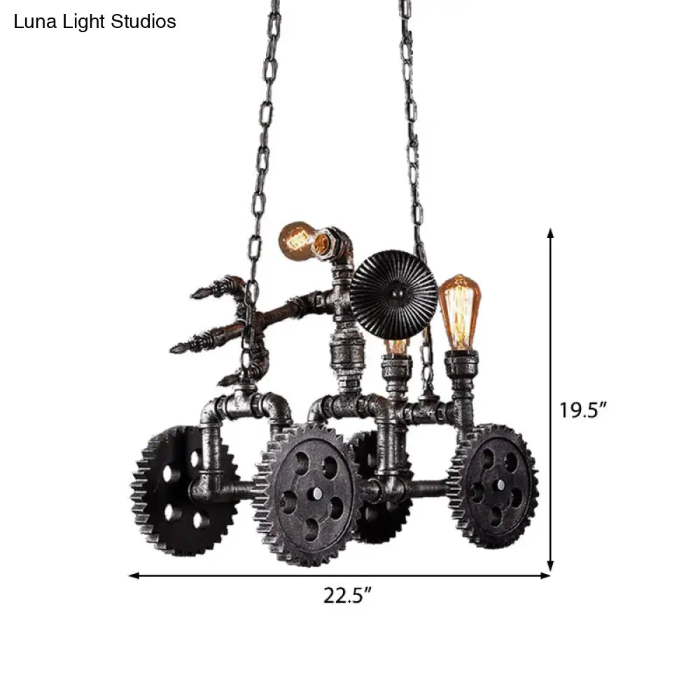 Industrial Metal Gear Pendant Lamp with Robot - Antique Silver Chandelier