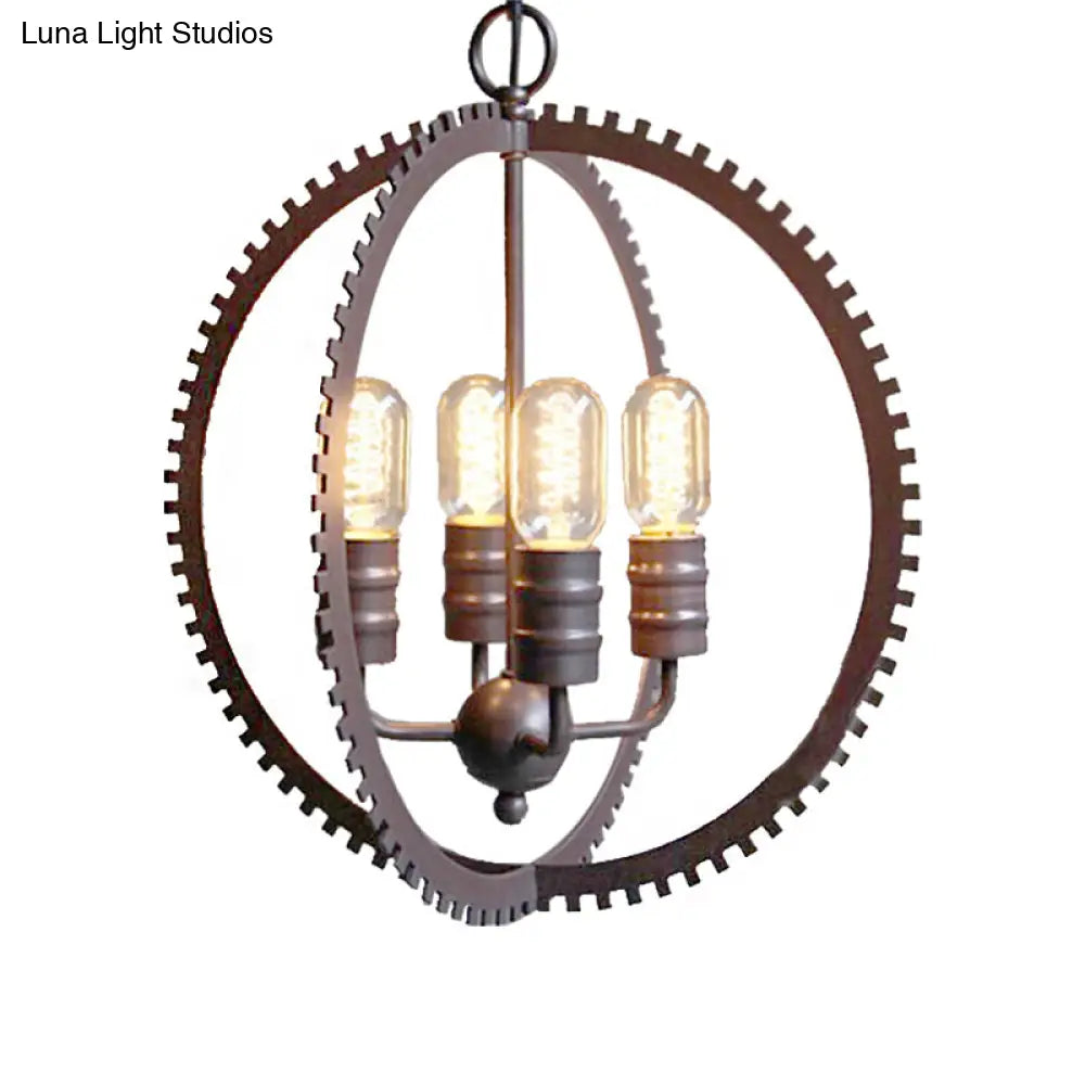 Industrial Metal Hanging Chandelier with 4-Lights, Globe Shade and Bronze Finish for Dining Room