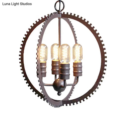 Industrial Metal Hanging Chandelier with 4-Lights, Globe Shade and Bronze Finish for Dining Room