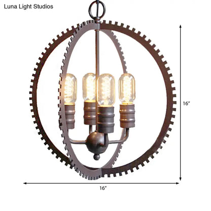 Industrial Metal Hanging Chandelier with 4-Lights, Globe Shade and Bronze Finish for Dining Room