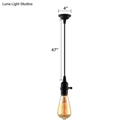 Industrial Metal Hanging Lamp with Adjustable Cord - Black Exposed Bulb Ceiling Fixture for Restaurants (1 Head)