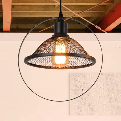 Industrial Metal Hanging Pendant Light in Black for Living Room - Single Bell/Dome Design