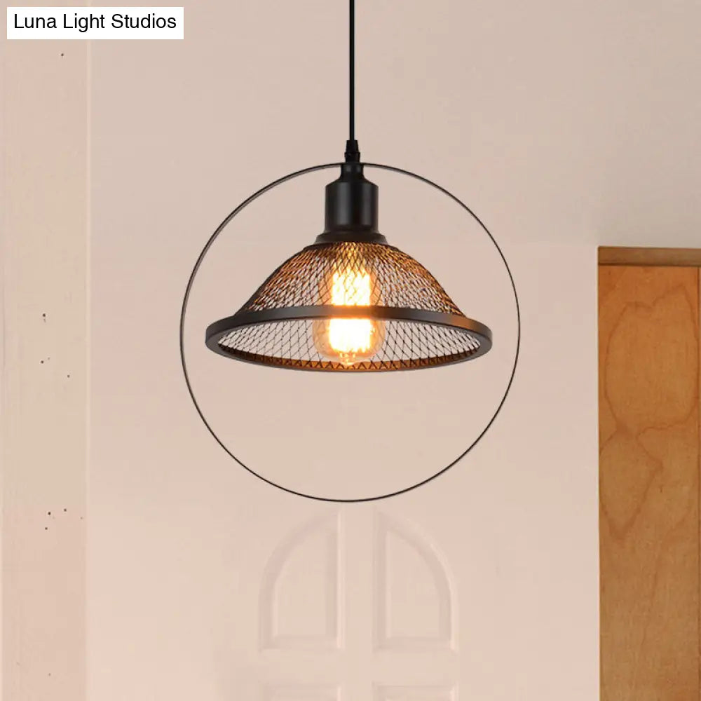 Industrial Metal Hanging Pendant Light in Black for Living Room - Single Bell/Dome Design