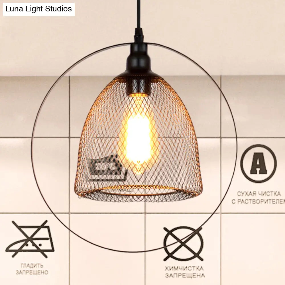 Industrial Metal Hanging Pendant Light in Black for Living Room - Single Bell/Dome Design