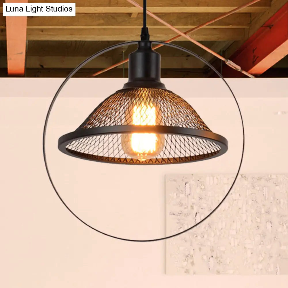 Industrial Metal Hanging Pendant Light in Black for Living Room - Single Bell/Dome Design