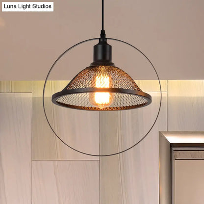 Industrial Metal Hanging Pendant Light in Black for Living Room - Single Bell/Dome Design