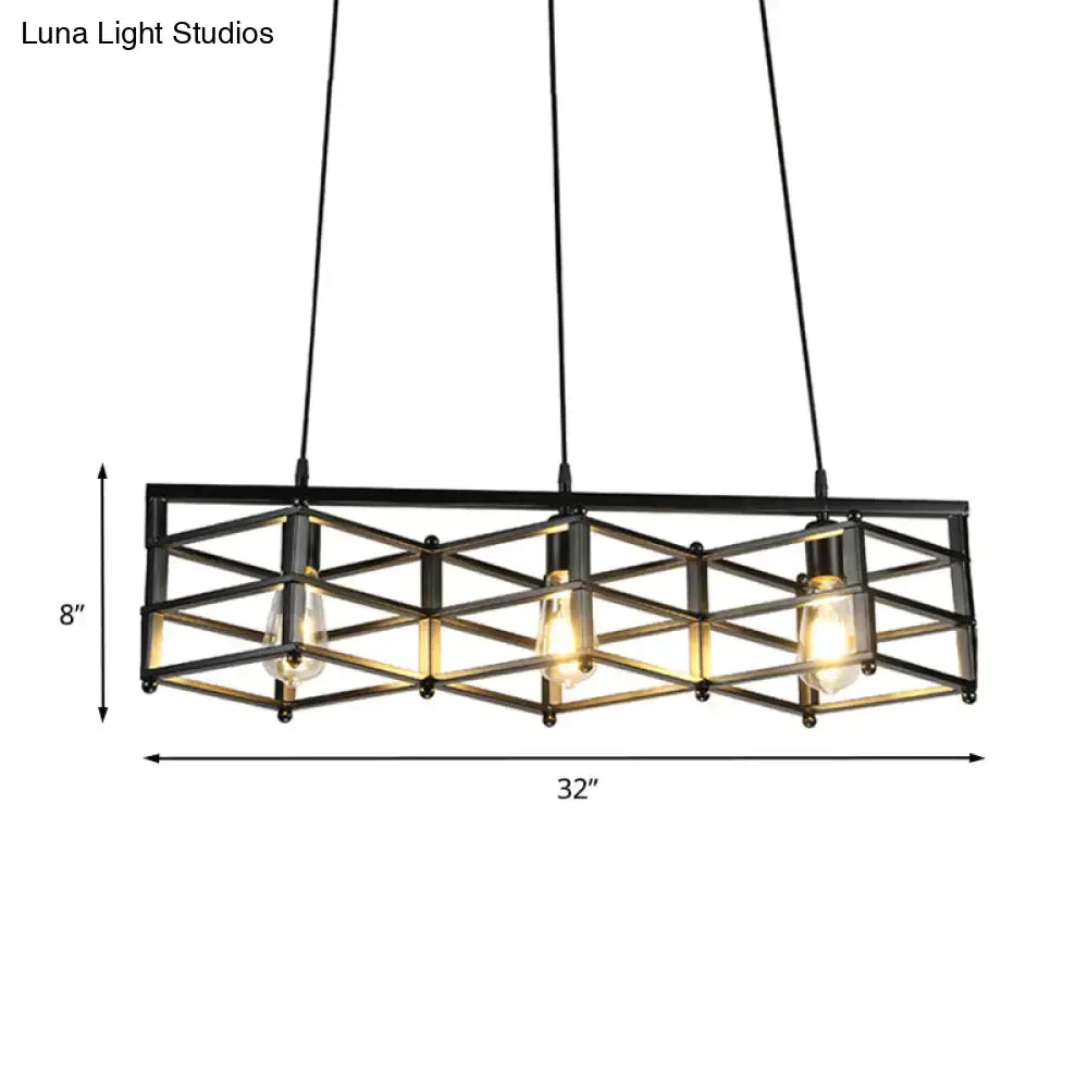 Black metal geometric metal island pendant light with cage shade and three exposed bulbs for dining room 220v-240v 110v-120v