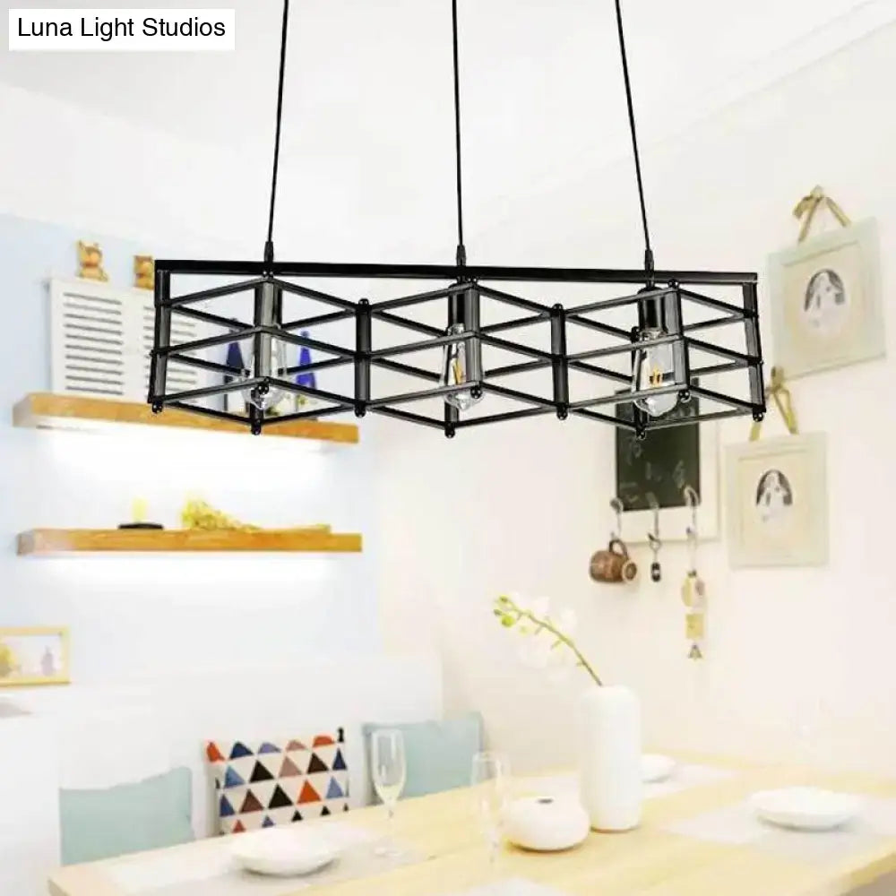 Black metal industrial metal island lighting with 3 cage shade pendant lights for dining room 220v-240v 110v-120v