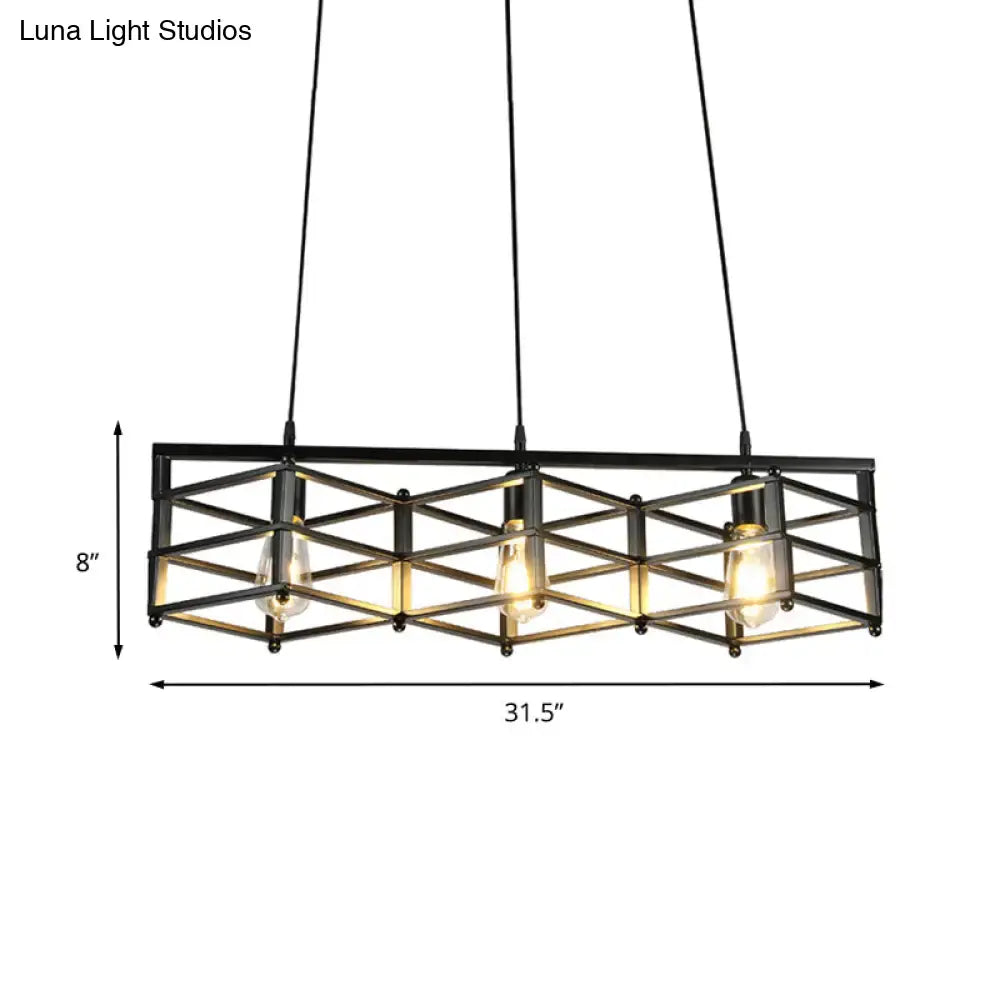 Black metal geometric pendant light with three exposed edison bulbs metal island cage shade 220v-240v 110v-120v