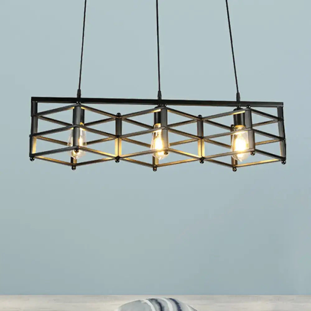 Decorbites™ 31.5 inch industrial metal island lighting with black cage shade and three exposed edison bulbs 220v-240v 110v-120v