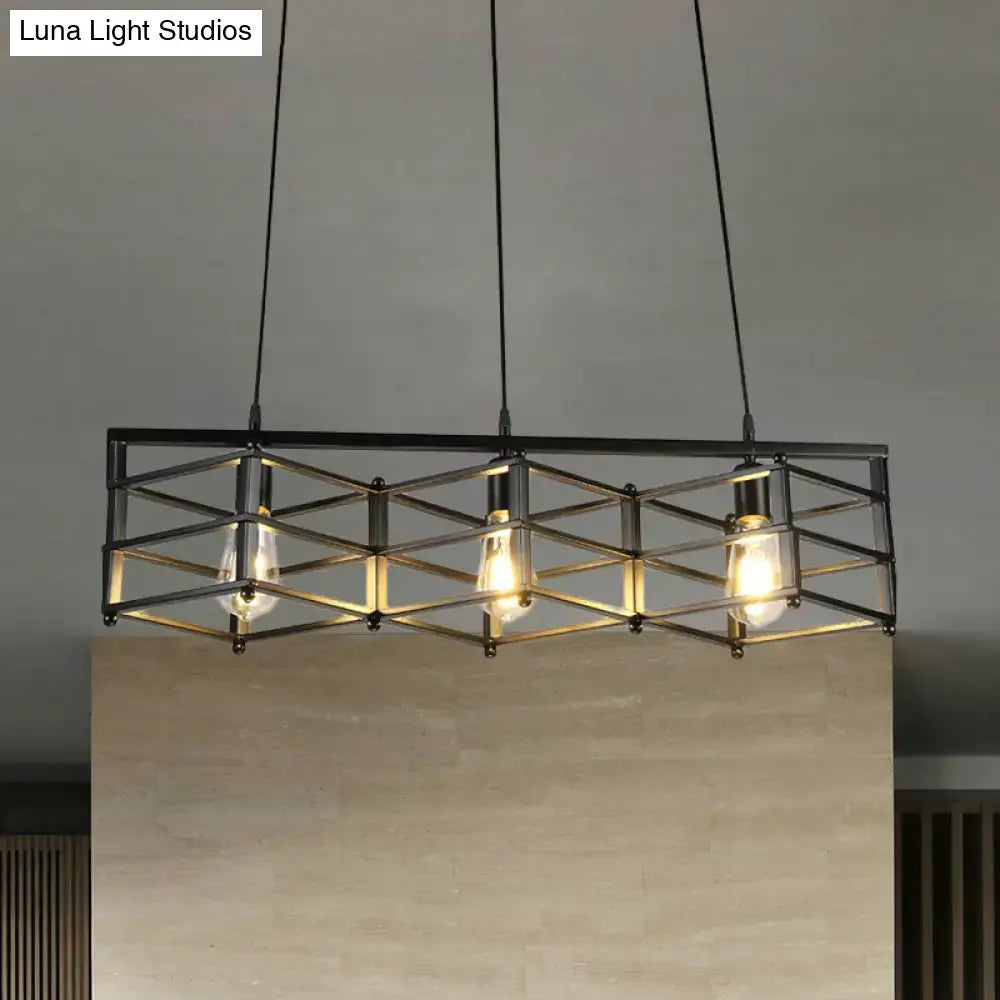 DecorBites 31.5 inch industrial metal island lighting with black cage shade and three exposed edison bulbs 220v-240v 110v-120v