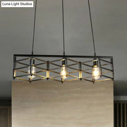 DecorBites 31.5 inch industrial metal island lighting with black cage shade and three exposed edison bulbs 220v-240v 110v-120v