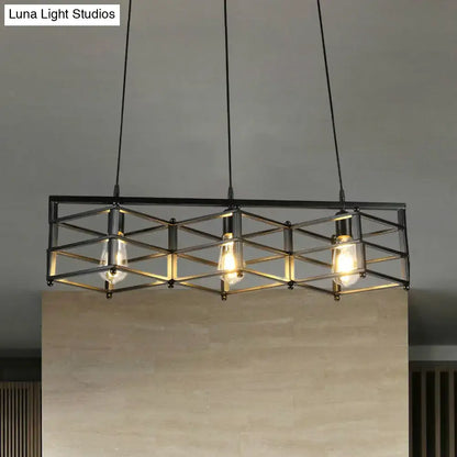DecorBites 31.5 inch industrial metal island lighting with black cage shade and three exposed edison bulbs 220v-240v 110v-120v