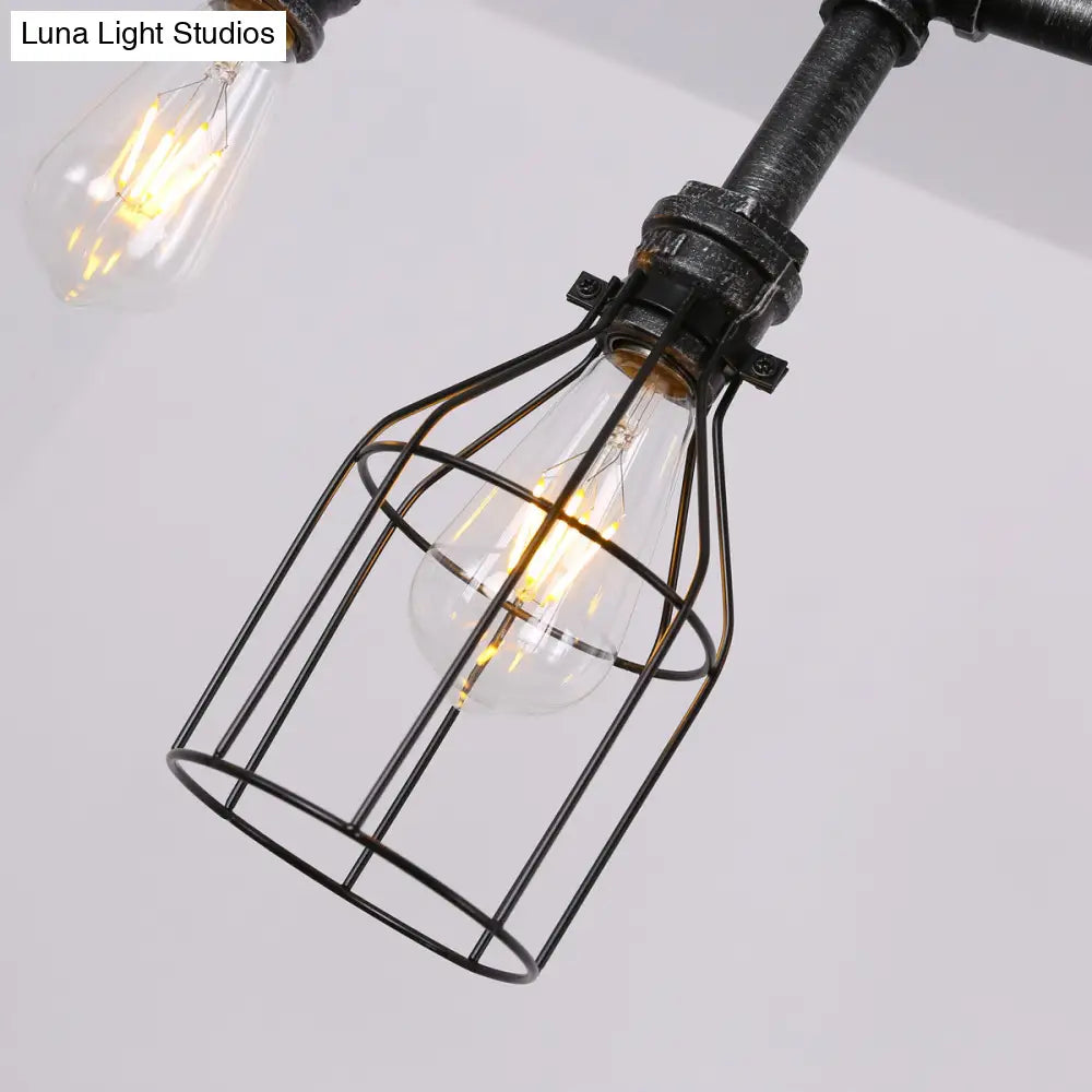 DecorBites™ Industrial Metal Island Lighting with 5 Lights, Suspension Light in Black: Pipe and Gauge Design with Cage