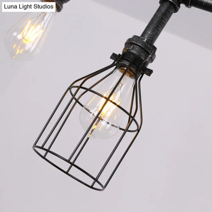 DecorBites™ Industrial Metal Island Lighting with 5 Lights, Suspension Light in Black: Pipe and Gauge Design with Cage