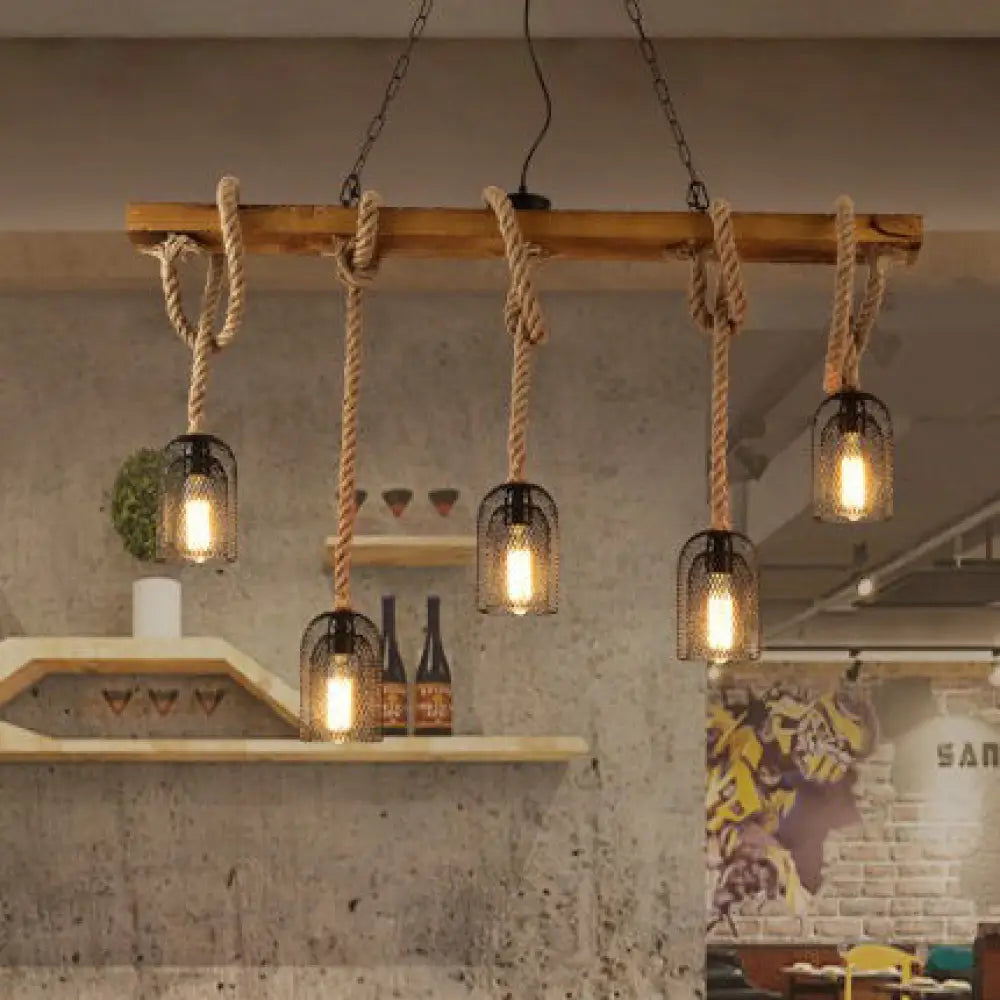 DecorBites™ Industrial Metal Mesh Bell Pendant Light - Black, with Hanging Rope & 3/5 Bulbs - Restaurant Island Lighting