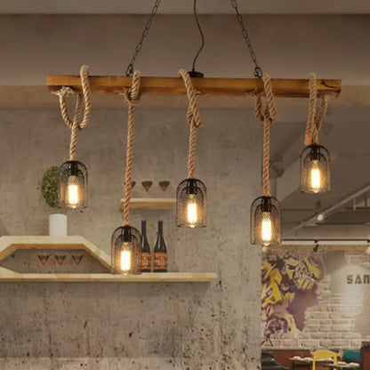 DecorBites™ Industrial Metal Mesh Bell Pendant Light - Black, with Hanging Rope & 3/5 Bulbs - Restaurant Island Lighting