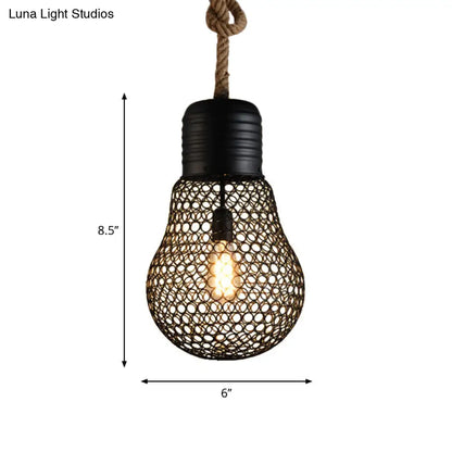 Industrial Metal Mesh Pendant Light - 6"/11" Wide, Loft Style, 1 Head, Black