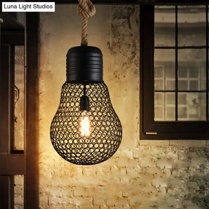 Industrial Metal Mesh Pendant Light - 6"/11" Wide, Loft Style, 1 Head, Black