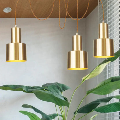 Industrial Metal Multi Pendant Light with Gold Finish - Tubular Living Room Ceiling Lamp (2/3/4-Light)