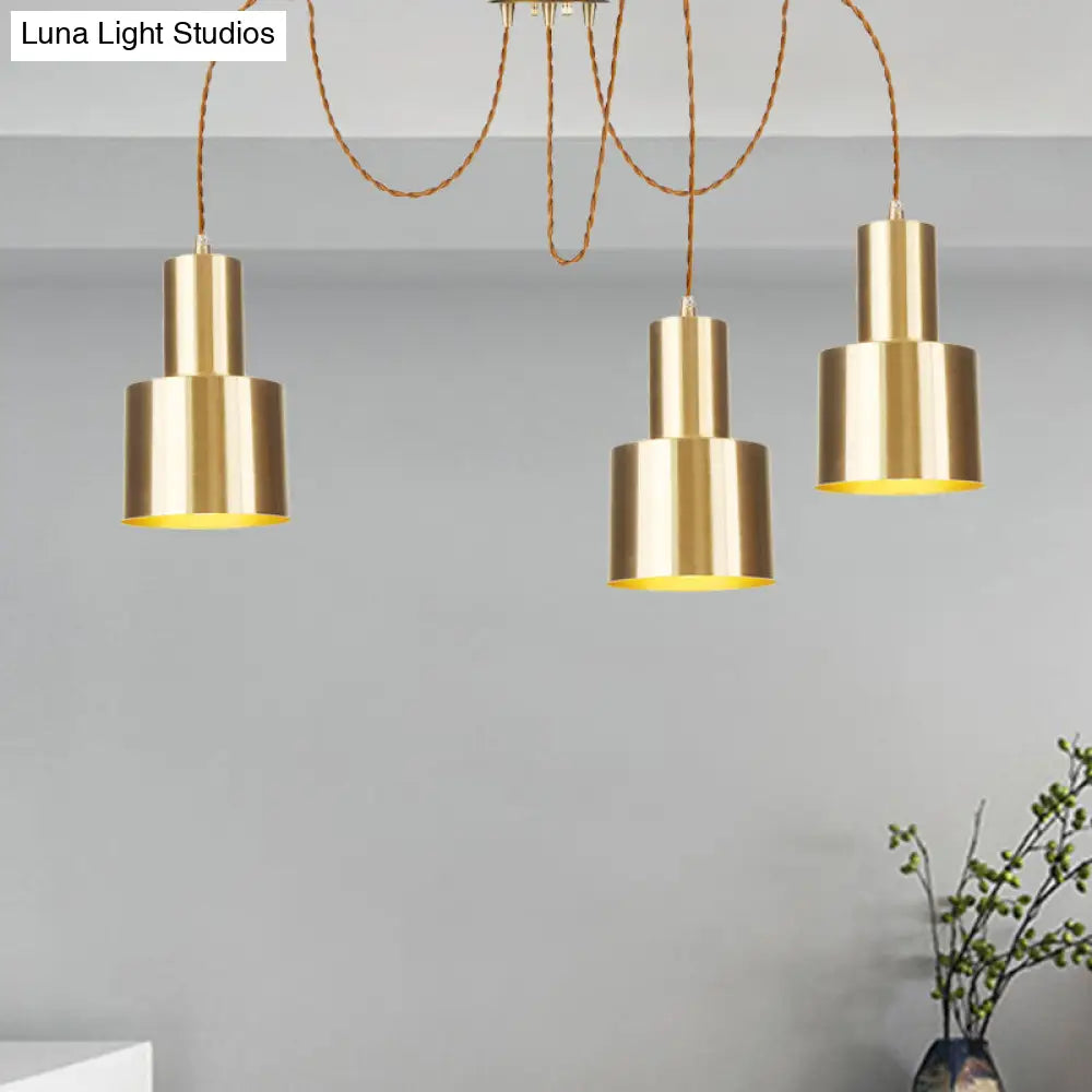 Industrial Metal Multi Pendant Light with Gold Finish - Tubular Living Room Ceiling Lamp (2/3/4-Light)