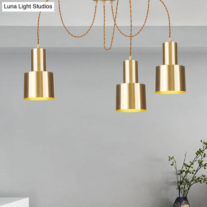 Industrial Metal Multi Pendant Light with Gold Finish - Tubular Living Room Ceiling Lamp (2/3/4-Light)