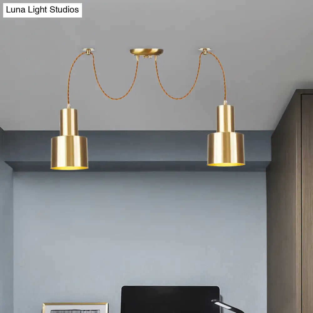 Industrial Metal Multi Pendant Light with Gold Finish - Tubular Living Room Ceiling Lamp (2/3/4-Light)