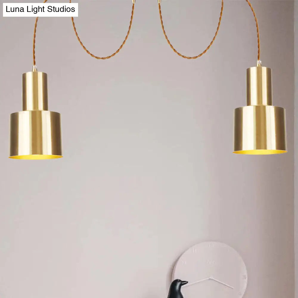 Industrial Metal Multi Pendant Light with Gold Finish - Tubular Living Room Ceiling Lamp (2/3/4-Light)