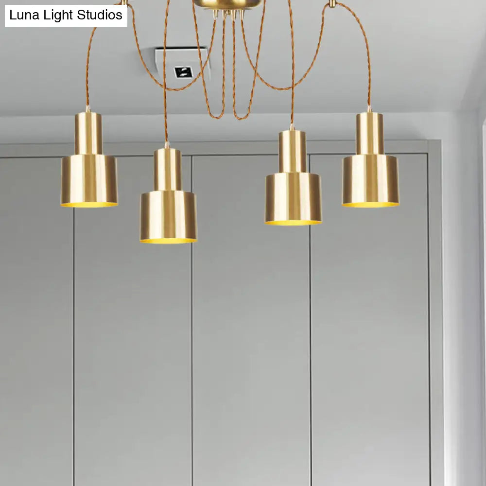 Industrial Metal Multi Pendant Light with Gold Finish - Tubular Living Room Ceiling Lamp (2/3/4-Light)