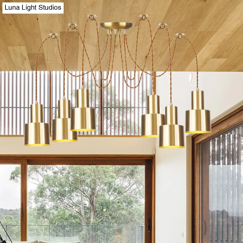 Industrial Metal Multi Pendant Light with Gold Finish - Tubular Living Room Ceiling Lamp (2/3/4-Light)