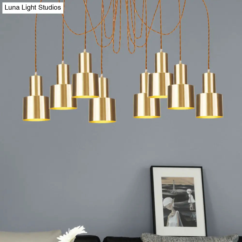 Industrial Metal Multi Pendant Light with Gold Finish - Tubular Living Room Ceiling Lamp (2/3/4-Light)