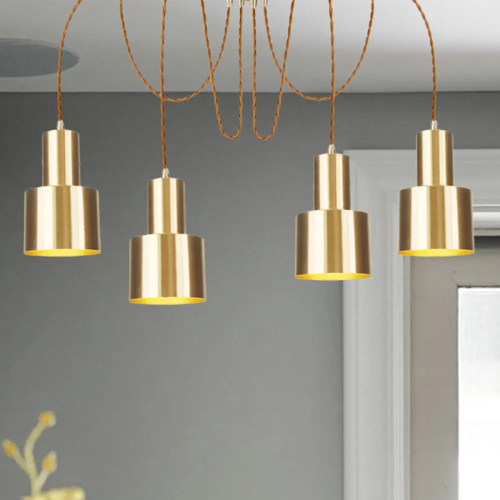 Industrial Metal Multi Pendant Light with Gold Finish - Tubular Living Room Ceiling Lamp (2/3/4-Light)