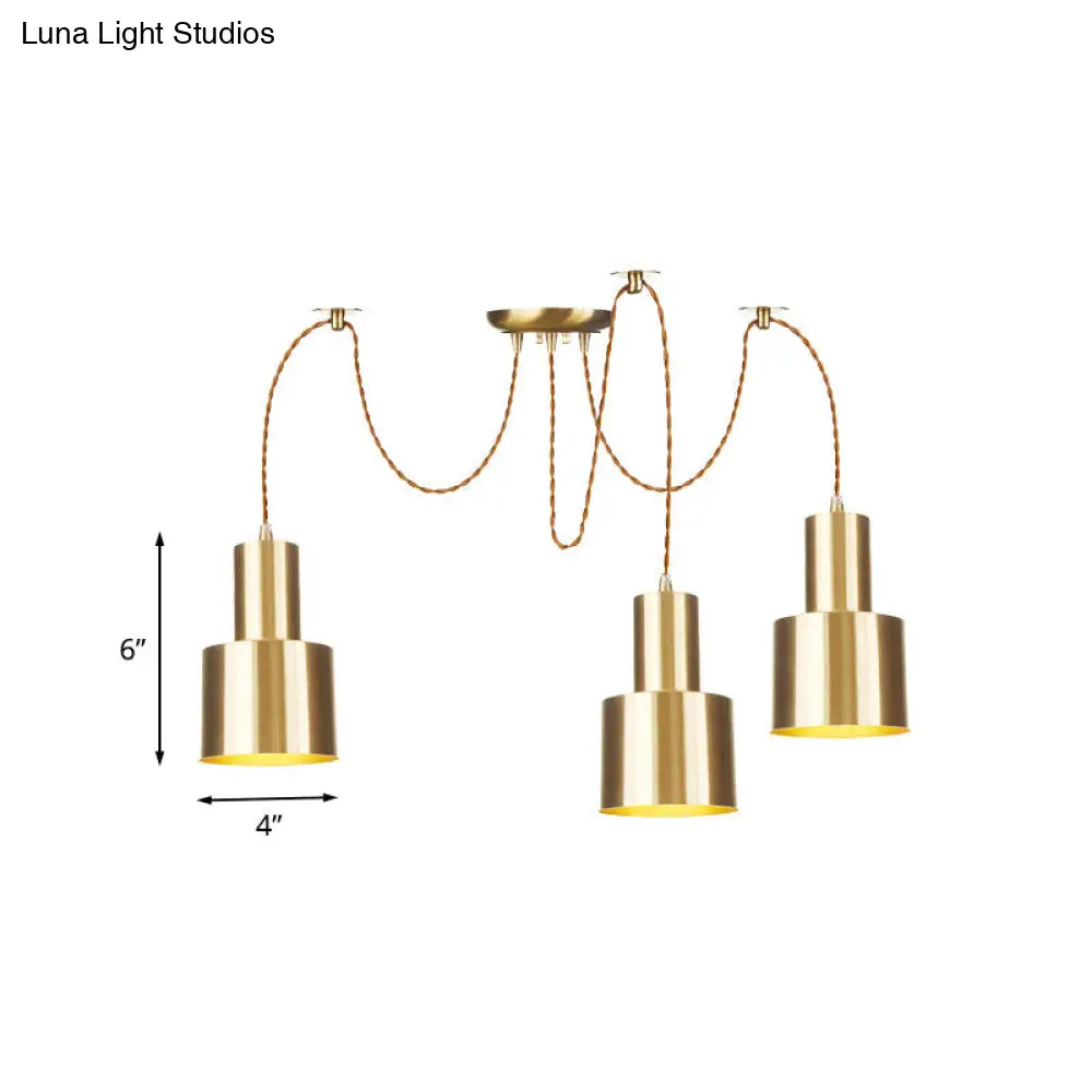 Industrial Metal Multi Pendant Light with Gold Finish - Tubular Living Room Ceiling Lamp (2/3/4-Light)