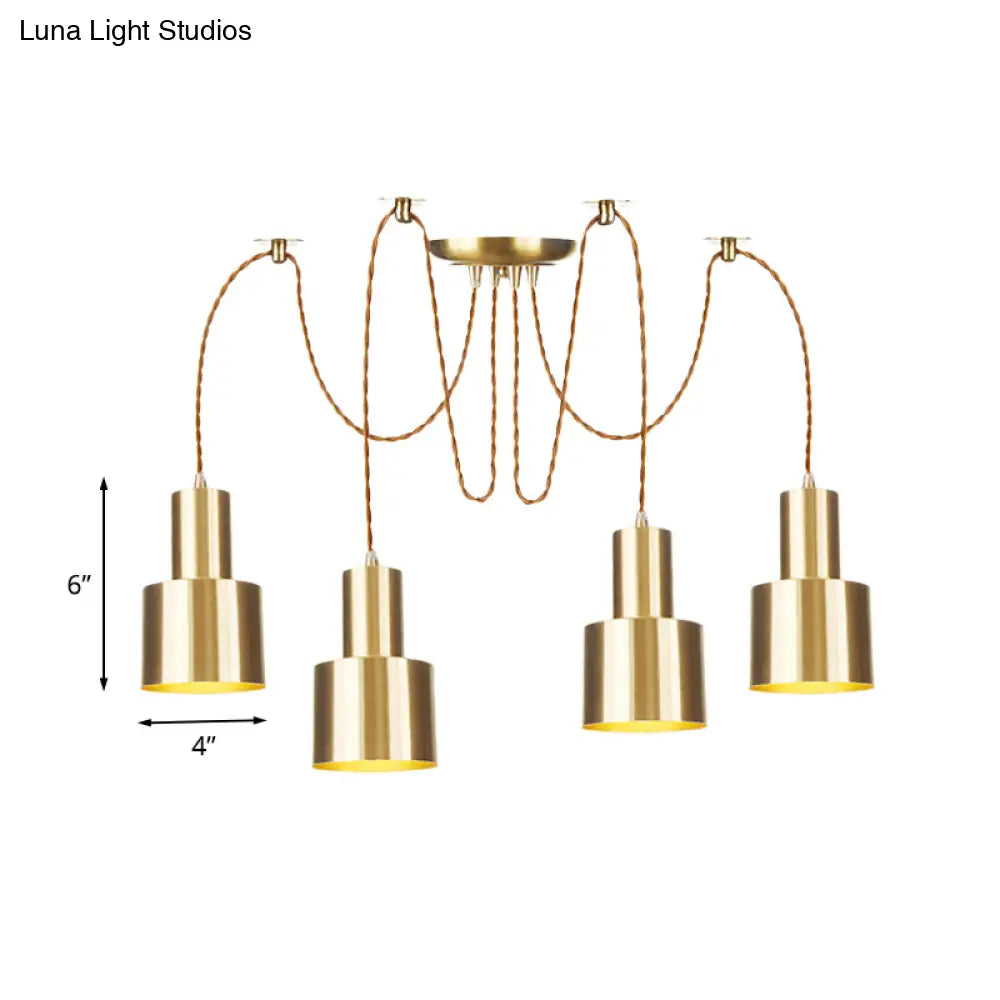 Industrial Metal Multi Pendant Light with Gold Finish - Tubular Living Room Ceiling Lamp (2/3/4-Light)