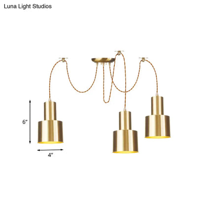 Industrial Metal Multi Pendant Light with Gold Finish - Tubular Living Room Ceiling Lamp (2/3/4-Light)