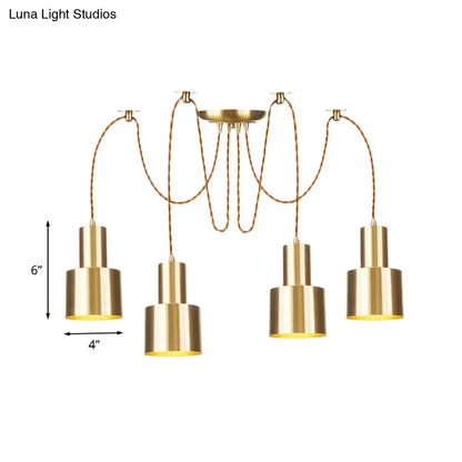 Industrial Metal Multi Pendant Light with Gold Finish - Tubular Living Room Ceiling Lamp (2/3/4-Light)