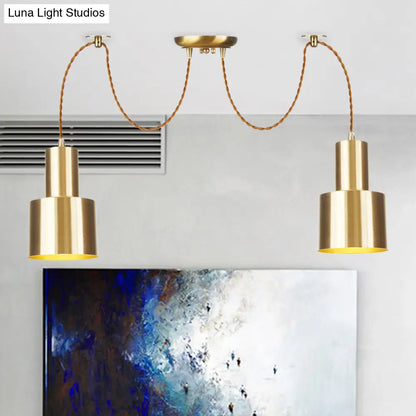 Industrial Metal Multi Pendant Light with Gold Finish - Tubular Living Room Ceiling Lamp (2/3/4-Light)