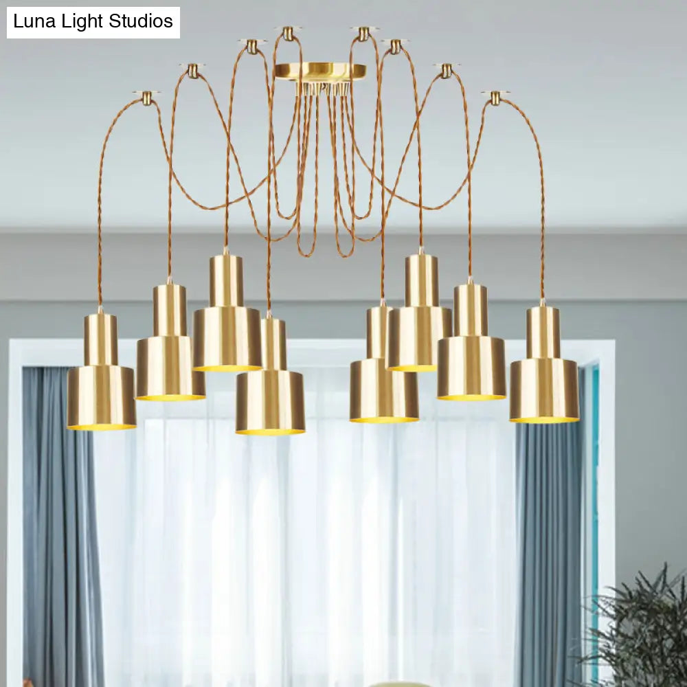 Industrial Metal Multi Pendant Light with Gold Finish - Tubular Living Room Ceiling Lamp (2/3/4-Light)