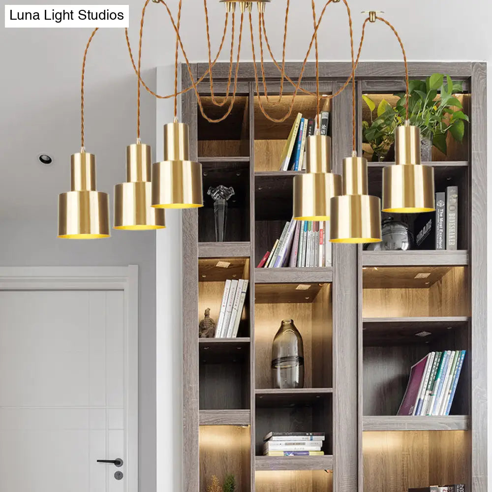 Industrial Metal Multi Pendant Light with Gold Finish - Tubular Living Room Ceiling Lamp (2/3/4-Light)