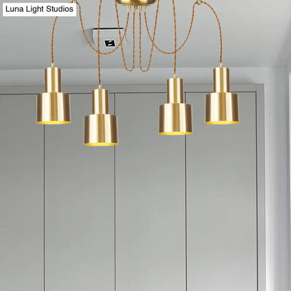 Industrial Metal Multi Pendant Light with Gold Finish - Tubular Living Room Ceiling Lamp (2/3/4-Light)