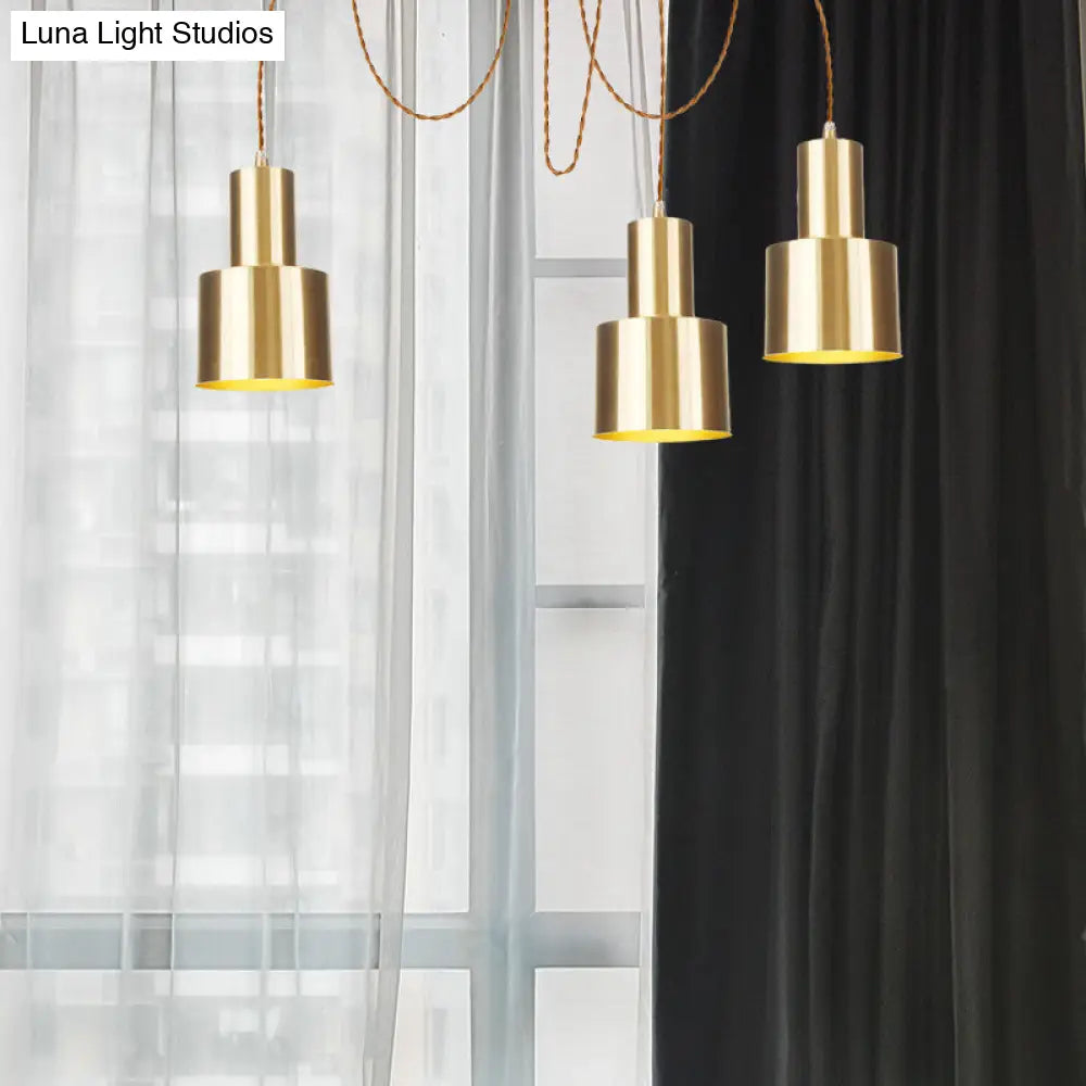 Industrial Metal Multi Pendant Light with Gold Finish - Tubular Living Room Ceiling Lamp (2/3/4-Light)