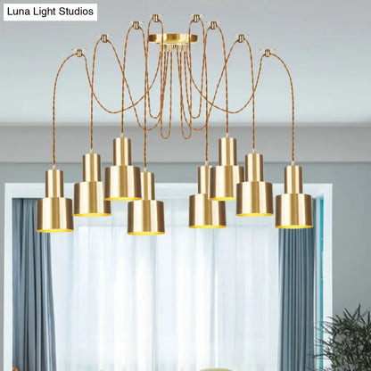 Industrial Metal Multi Pendant Light with Gold Finish - Tubular Living Room Ceiling Lamp (2/3/4-Light)