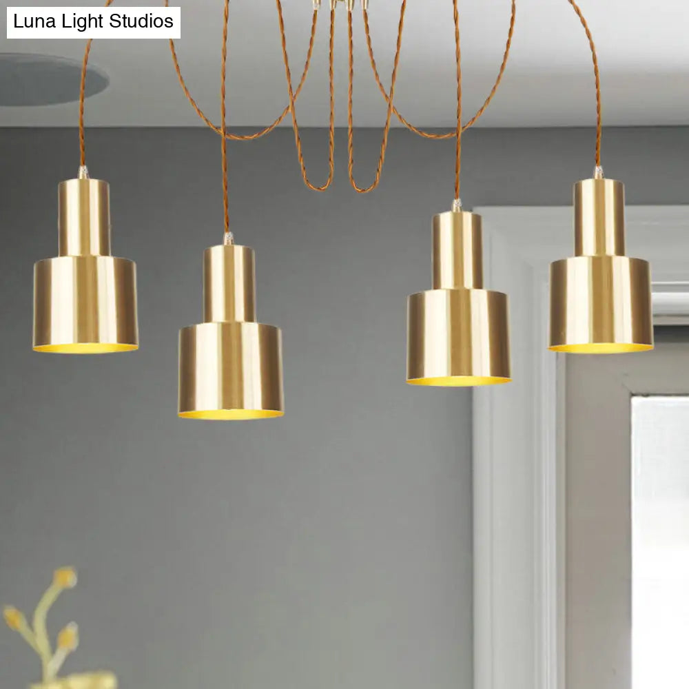 Industrial Metal Multi Pendant Light with Gold Finish - Tubular Living Room Ceiling Lamp (2/3/4-Light)